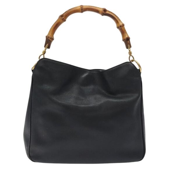 GUCCI Bamboo Hand Bag Leather Black Gold 001 0166 001 0166 - Picture 3 of 12